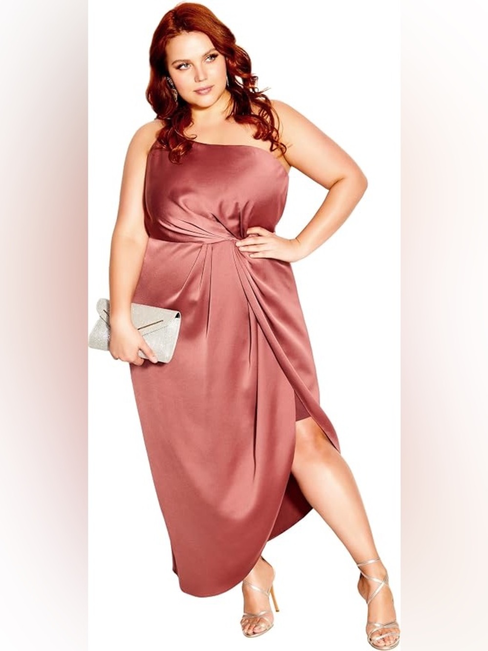 City Chic NWT Knotted One Shoulder Midi Dress In Wood-rose Size XXL US 24